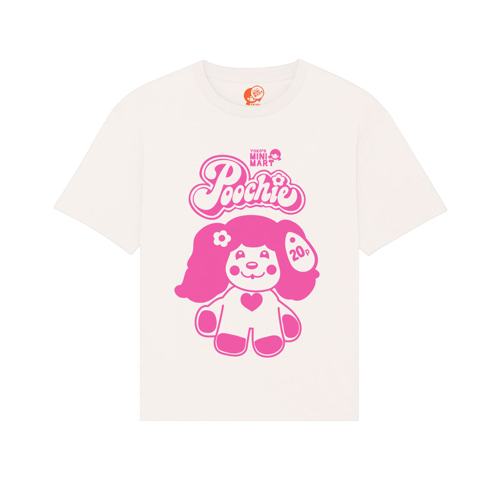 Poochie T shirt printed in neon pink onto a white t shirt